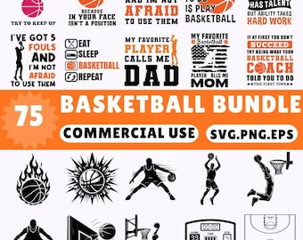Basketball SVG Bundle 75 Designs | Basketball Quotes Clipart Png Eps | Basketball Mom Dad Player SVG Cut Files for Cricut Silhouette
