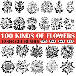 100 Flower Laser Cut SVG Bundle for Cricut and Glowforge | Floral Vector Clipart or Paper Craft Wood Sign Engraving Art