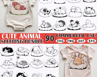 Cute Sleeping Animal SVG Bundle for Baby Clothes | 90 Adorable Animal Clipart Designs Cricut Crafts for Commercial Use
