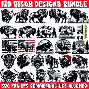 130 Bison Designs Bundle SVG PNG EPS | Buffalo Clipart for Cricut Silhouette | Wildlife Animal Digital Files | Commercial Use Allowed