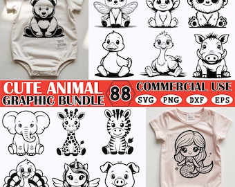 Cute Animal SVG Bundle | 88 Adorable Baby Animal Designs for Onesies & Kids Crafts for Cricut Silhouette Commercial Use