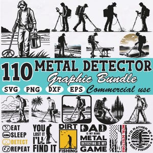 110 Metal Detecting svg Bundle for Cricut and Silhouette | Metal Detector Clipart Graphics for T-Shirt Mugs Signs Crafts