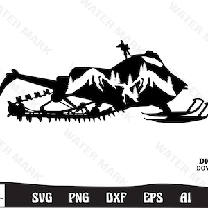 Motoneige svg - motoneige montagne esthétique silhouette svg, dxf, eps, png, svg, format de fichier utilisation commerciale téléchargement numérique