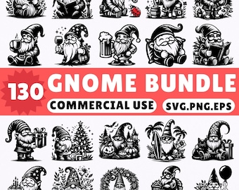 130 Gnome Bundle SVG PNG EPS, Cute Gnome Clipart for Cricut and Silhouette, Gnome Vector Graphics for Crafts, Stickers, Shirts, Mugs