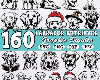 160 Labrador Retriever Bundle, Cute Labrador Clipart Pack, Funny Puppy Dog Vector, Holiday Labrador Designs, Cricut Files