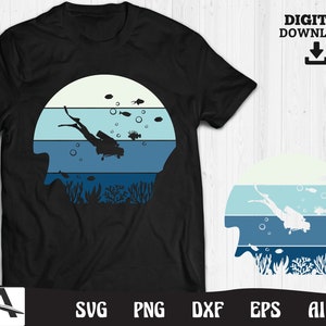 Scuba diving svg - cool scuba diving underwater retro art cut file art instant digital download