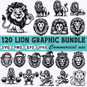 120 Lion SVG Bundle | Vintage Lion Clipart for T-Shirts Mugs Stickers Tattoos Logos | Commercial Use Lion Illustrations