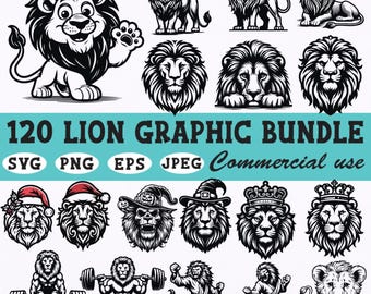 Lion SVG Clipart Bundle: Vintage Illustrations for Commercial Use