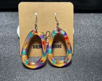 Multicolor Marbled Resin Earrings | Handmade Teardrop Dangle Earrings | Hypoallergenic Boho Jewelry