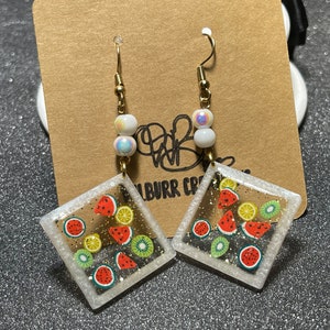 White Bezel Fruit Dangle Earrings