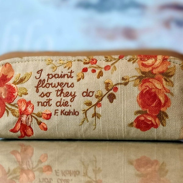 Frida Kahlo Hand Embroidered Cosmetic Pouch / Zipper Pencil Case / Makeup Pouch / Toiletry Bag