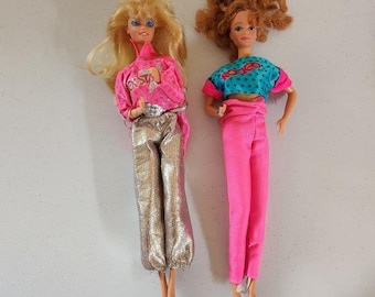 Barbie & The Rockers Lot diva aux cheveux roux et blonds avec restauration de pièces de vêtements Années 80