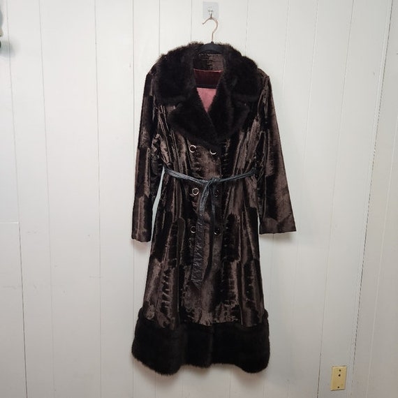 Vintage 70s Penny Lane Faux Fur Mink Brown Crushe… - image 1