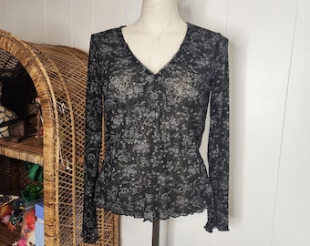 Vintage Y2K zwarte pure slarand shirt met lange mouwen en mesh, maat Small Goth