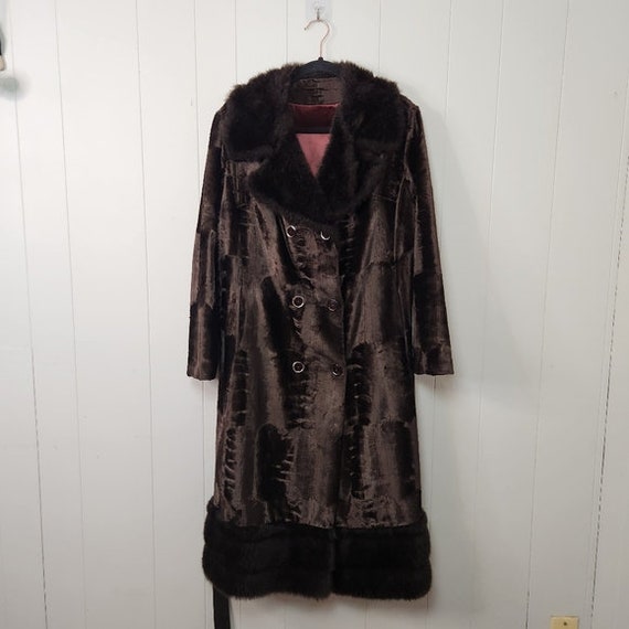 Vintage 70s Penny Lane Faux Fur Mink Brown Crushe… - image 2