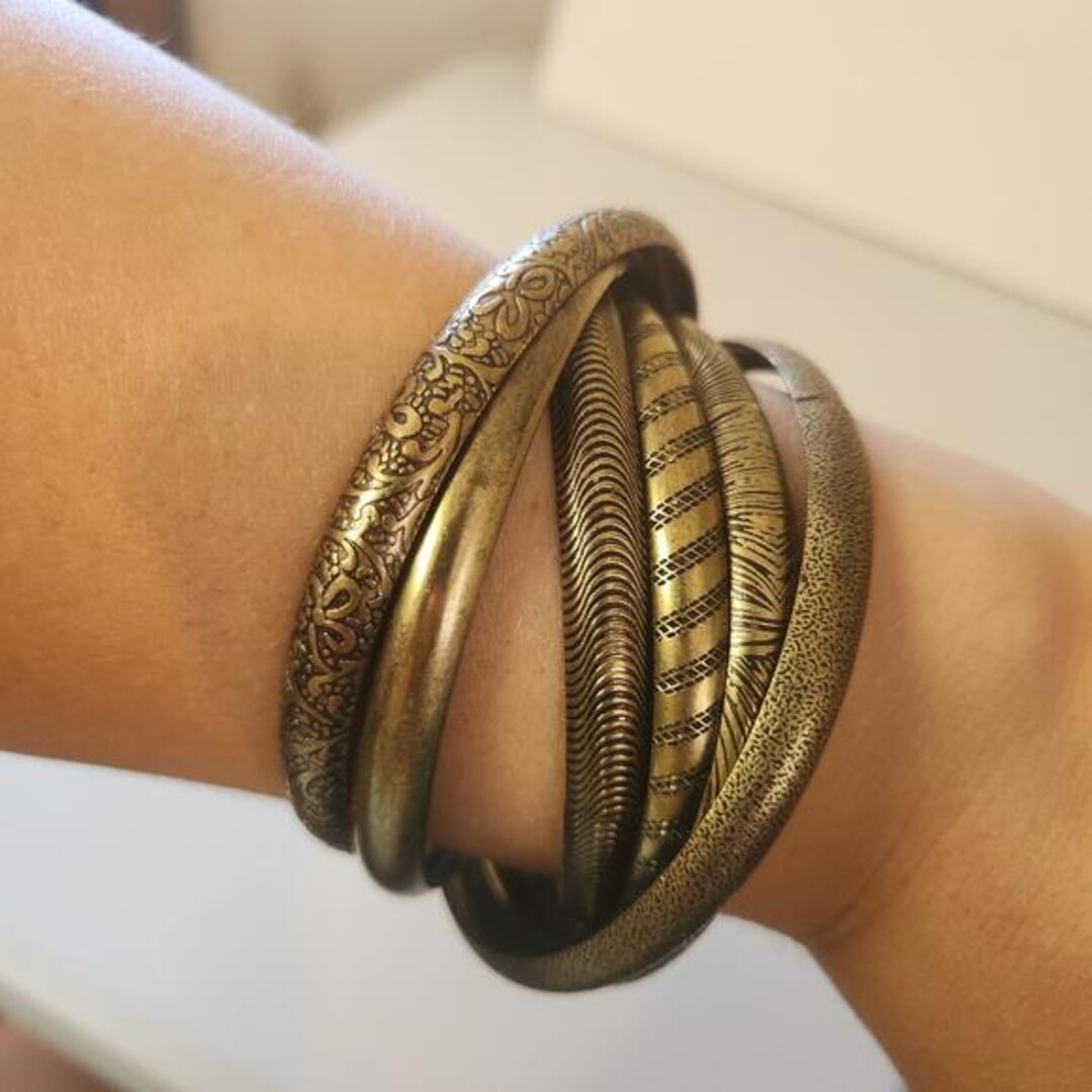 Vintage Brass Interlocking Bangles Bracelet Set 1970s Boho Bohemian ...
