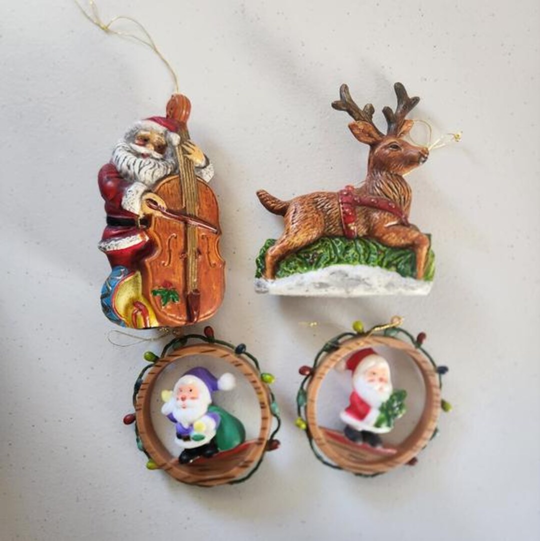 Vintage Plastic Blow Mold Christmas Tree Ornaments Santa Novelty Lot of ...