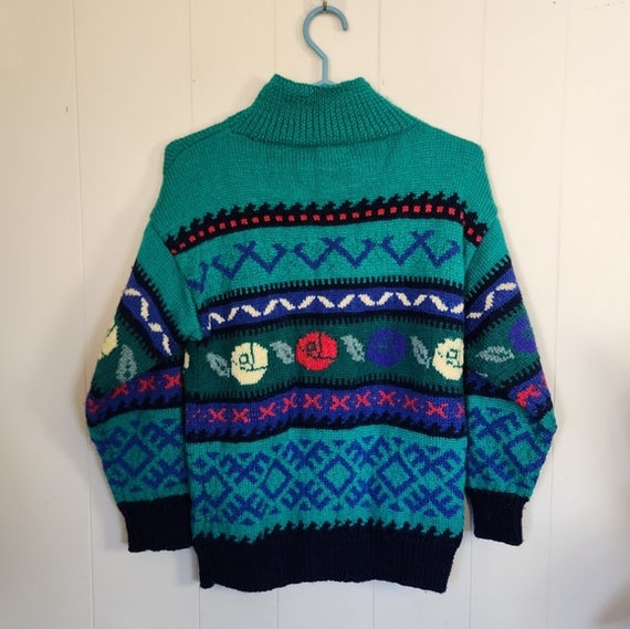 Vintage 90s Handmade Knit Slouchy Green Sweater M… - image 2
