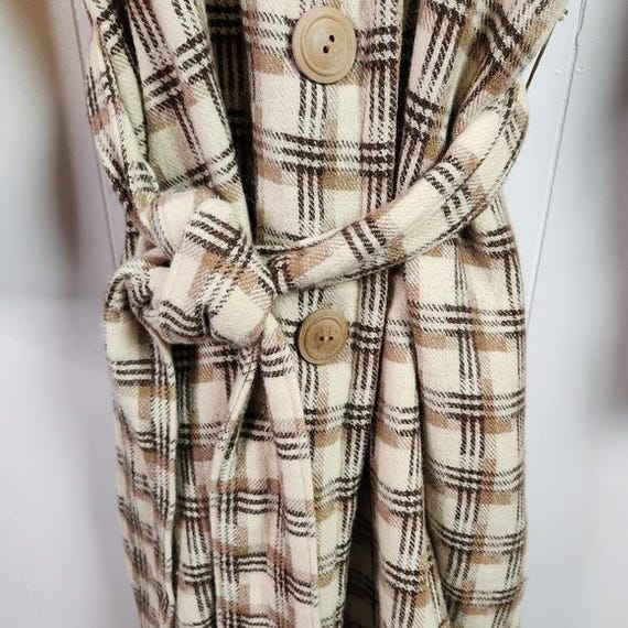 Vintage Wool Coat Long Womens Beige Plaid Winter … - image 7