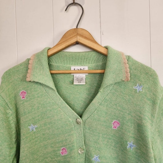 Vintage 90s Green Knit Short Sleeve Sweater 1990s… - image 2