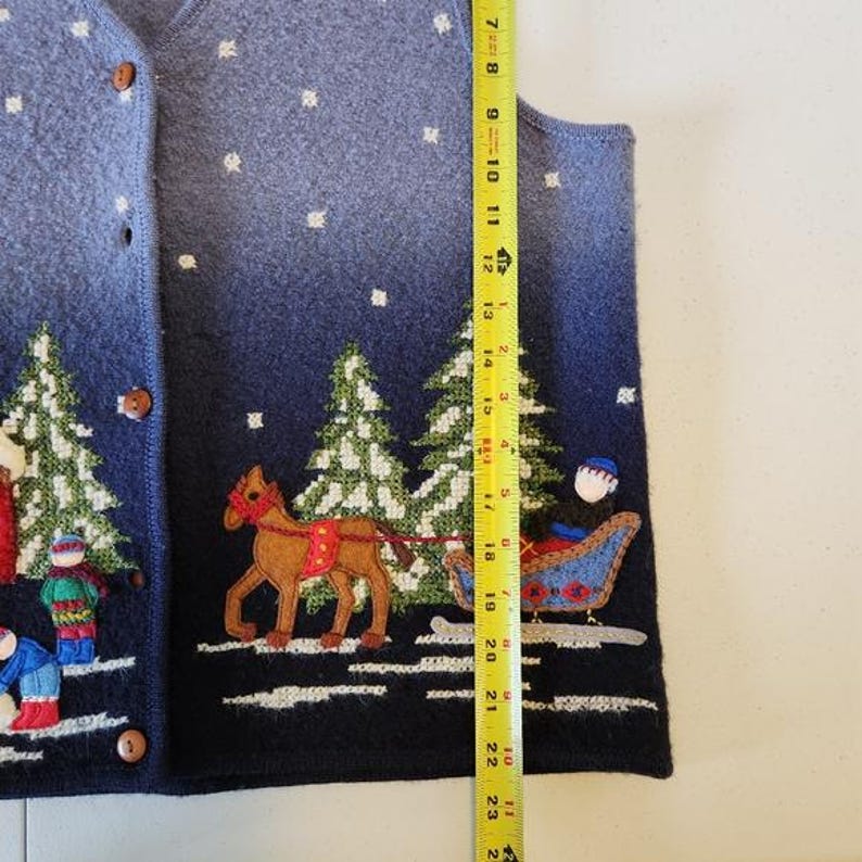 Vintage Marisa Christina Blue Winter Snowman Sweater Vest 100 Wool