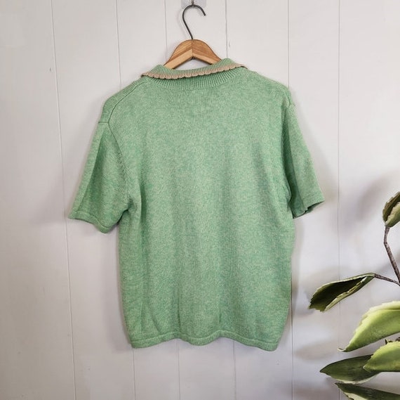 Vintage 90s Green Knit Short Sleeve Sweater 1990s… - image 6