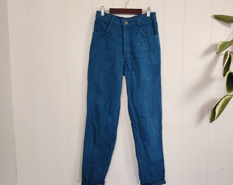 Vintage 90s Teal Blue High Waisted Rise Mom Jeans Tapered Leg 1990s Preppy size 26 27 small