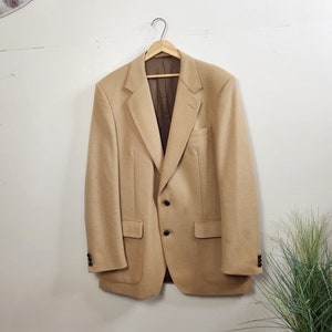 Vintage Mens Wool Camel Blazer Sport Coat Jacket Academia Office Business Casual mens 44 long large