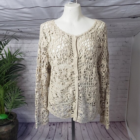 Vintage 90s Ivory Crochet Cardigan 