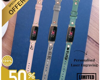 Personalisiertes Lederband für Fitbit Luxe / Echtleder Custom Band Herren & Damen / Uhrenarmbänder Smartwatch Gürtel Custom Strap Geschenk