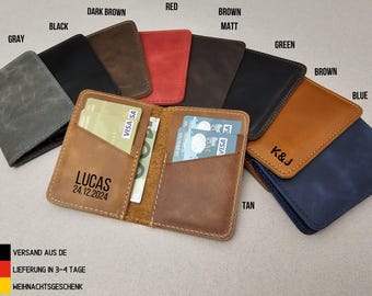 Porte-cartes en cuir véritable / Petit portefeuille fait main / Design minimaliste et fin / Cadeau pour papa, maman, fête des pères