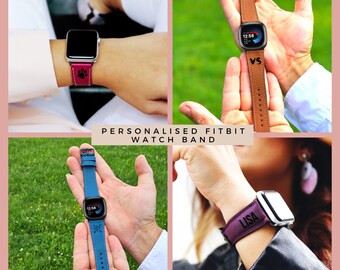 Band for Fitbit Versa 4 / Versa 3 / Sense 2 Genuine Leather Custom Bands Womens Watch Straps Smartwatch Belts–Best Custom Strap- Gift