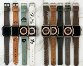 Apple Watchバンド シリーズ11 10 9 Ultra 3 2 SE 3 レザーストラップ、女性と男性へのパーソナライズギフト、カスタムスポーツブレスレット 38 40 41 42 45 46 49 mm