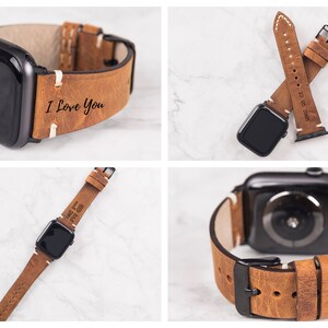 Apple Watch Band for 8/7/SE/1-6 Leather Strap 38-40-41-42-44-45mm Personalized Custom Wristband Christmas Gift Mens &Womens Unique bracelet