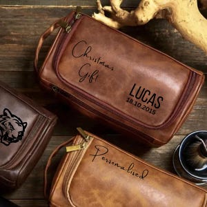 Borsa da toilette in pelle regalo di Natale Kit Dopp personalizzato Organizzatore di trucchi fatti a mano Borsa da viaggio Idea regalo perfetta per matrimoni