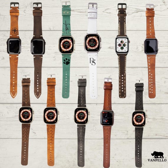 Personalized Apple Watch Band Leather,Custom iWatch Strap for Series 11,10,Ultra 3,SE 3,9-1,Gift for Men Women,Genuine Leather,49/45/44/42mm