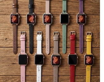 Slim Genuine Leather Replacement Band for Apple Watch Ultra & SE Series 11/10/9/8-1, Narrow Design Leather Strap for Women (38mm-49mm),Gift