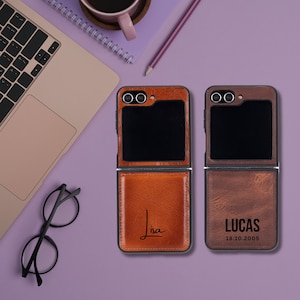 Handyhülle für Samsung Z FLIP 6 -Z FLIP 5 Personalisierte Echtes Leder abnehmbare Magnet Klapphülle Kartenfächer Handgefertigt RFID Schutz