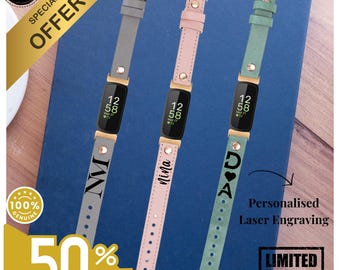Fitbit Inspire 1 2 3 Banda de cuero genuino Pulsera personalizada Idea de regalo de Navidad Reloj Pulsera Correa Grabado láser para él Su Navidad