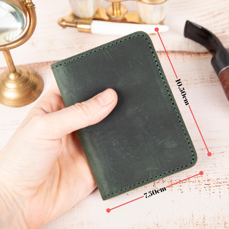 Porte-cartes en cuir véritable / Petit portefeuille fait main / Design minimaliste et fin / Cadeau pour papa, maman, fête des pères image 10