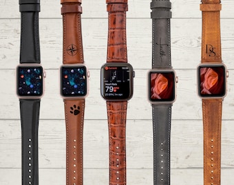 Apple Watch Leather Band Series 11/10/Ultra 3/SE 3/9-1 Personalized Strap, Custom Engraved Gift for Men & Women, Genuine Leather Bracelet