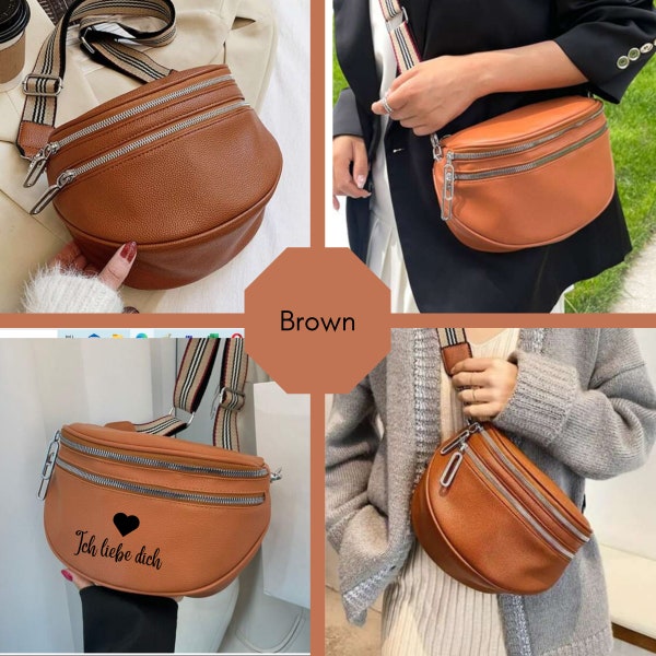 Personalized Women's Bum Bag Double Zippers Women's Vegan Leather Crossbody Bag & Wide Strap Chest Bag Christmas Gift