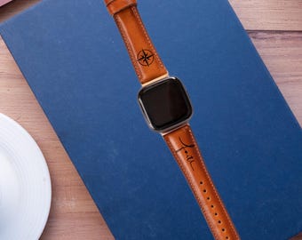 Fitbit Versa 4/3/Sense 2 Watch Band Custom Christmas Gift Men & Women Bracelet Sport Personalised Genuine Leather Band Christmas Gift S M L