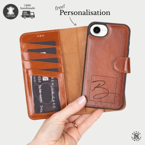 Coque iPhone 16e en cuir véritable Apple, compatible MagSafe, 2 en 1, étui à rabat magnétique détachable avec emplacements pour cartes, protection RFID