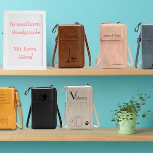 Handytasche Portemonnaie 2 in 1 Personalisierte Umhängetasche mit Leder Gürtel Tasche Frauen Geldbörse Geschenk für Sie kostenlose Gravur