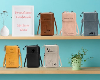 Mobile Phone Bag Purse 2 in 1 Personalized Shoulder Bag with Leather Belt Bag Women Purse Gift for Her Free Engraving