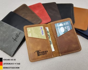 Cadeau de Saint-Valentin : élégant et pratique étui à cartes en cuir véritable. Emplacements pour cartes en cuir véritable. Cadeau idéal pour lui.