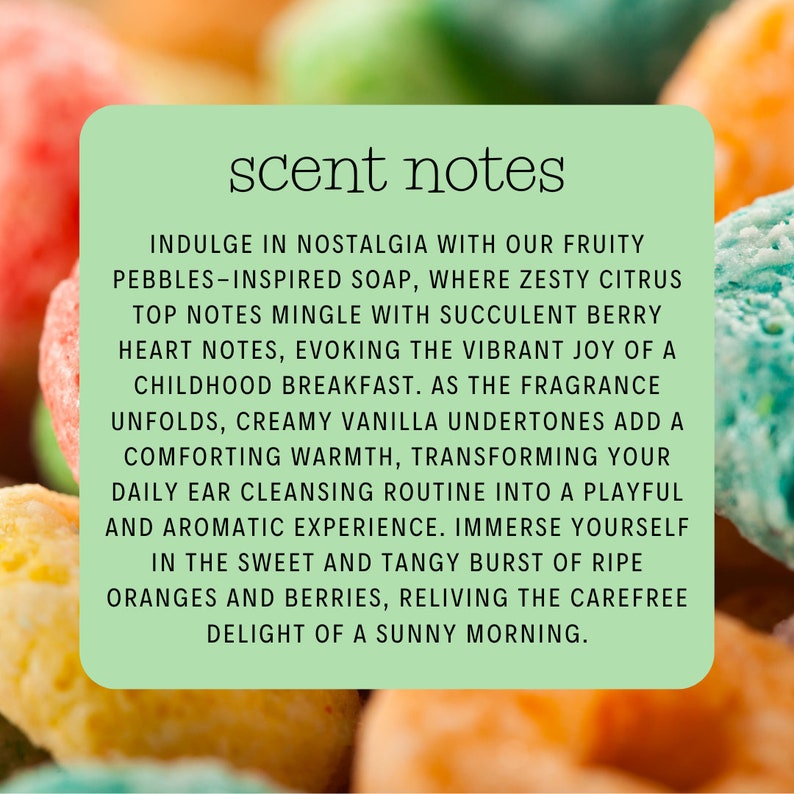 a text photo describing the scent notes of a bar of soap for stretched ears.