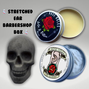 Stretched Ear Barbershop Box| Stretched Ear Deodorant | Tunnels Plugs| Stretched Ear Balm/ Lubricant For Plugs, Tunnels, Gauges, Masculine