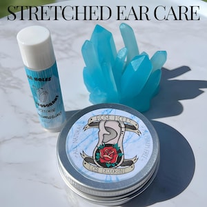 Aquamarine Stretched Ear Care Box | Stretched Ear Deodorant | Tunnels Plugs Body Jewelry Care| Stretched Ear Balm/ Lubricant For Gauges